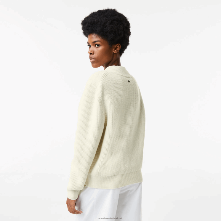 Lacoste wollen trui met v-hals en komische badge 0828H2642 wit 70v vrouwen