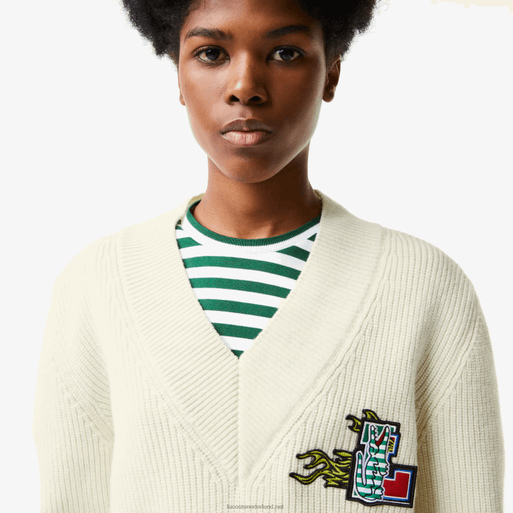 Lacoste wollen trui met v-hals en komische badge 0828H2642 wit 70v vrouwen