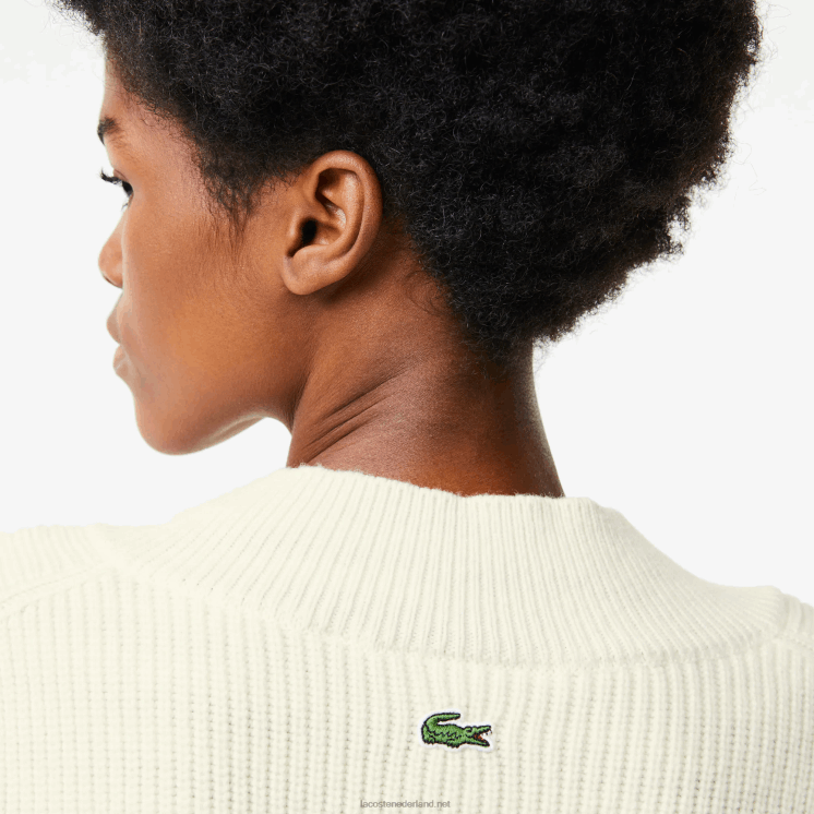 Lacoste wollen trui met v-hals en komische badge 0828H2642 wit 70v vrouwen