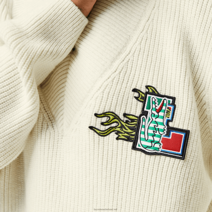 Lacoste wollen trui met v-hals en komische badge 0828H2642 wit 70v vrouwen