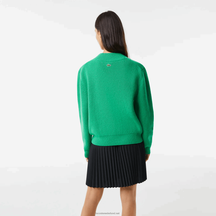Lacoste wollen trui met v-hals en komische badge 0828H2643 groene lm vrouwen