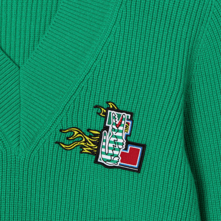 Lacoste wollen trui met v-hals en komische badge 0828H2643 groene lm vrouwen