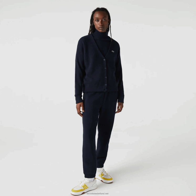 Lacoste wollen vest met v-hals 0828H2641 marineblauw 166 vrouwen