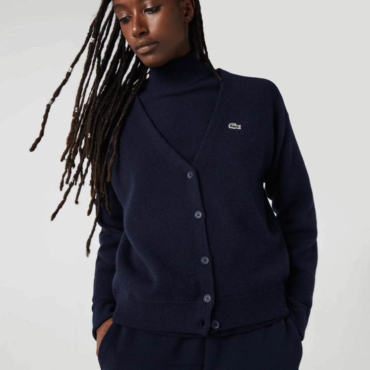 Lacoste wollen vest met v-hals 0828H2641 marineblauw 166 vrouwen