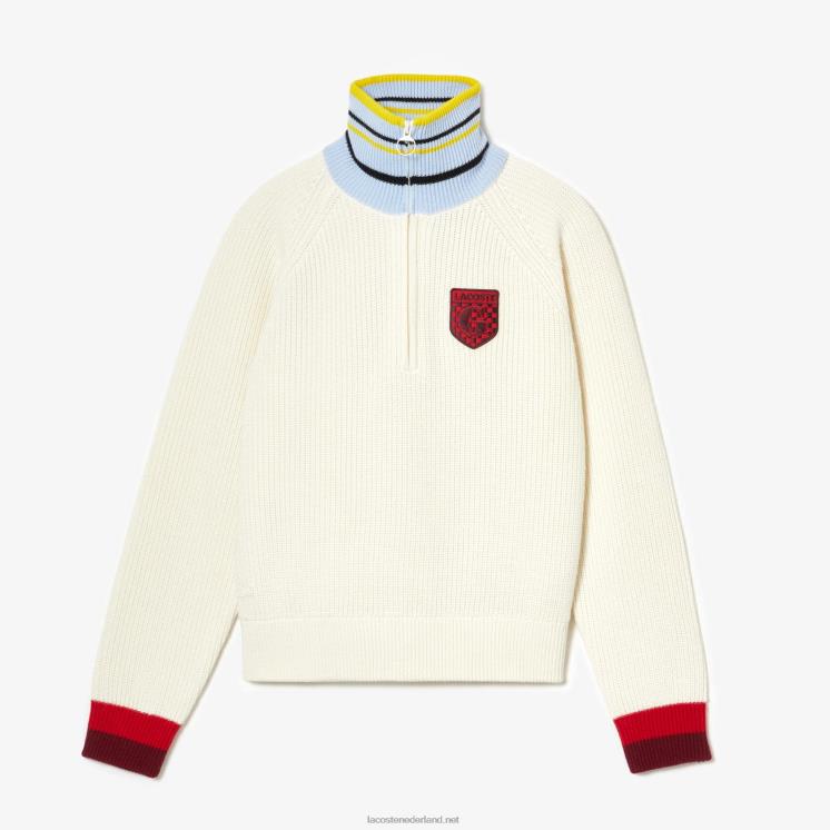 lacoste x goop geribbelde wollen trui met rits 0828H2673 witte r1t vrouwen