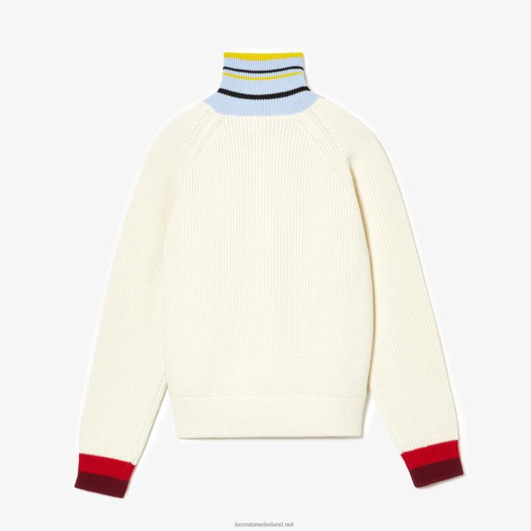 lacoste x goop geribbelde wollen trui met rits 0828H2673 witte r1t vrouwen