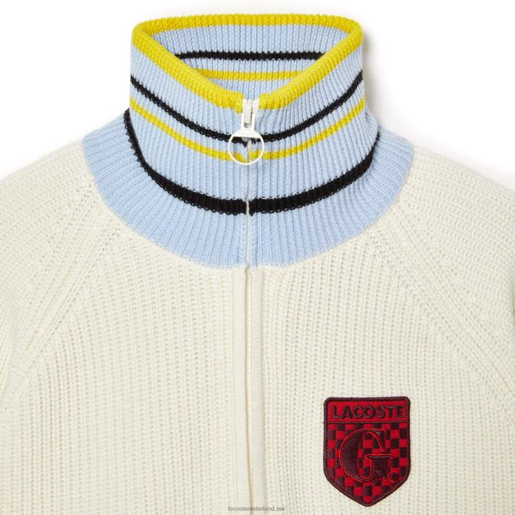 lacoste x goop geribbelde wollen trui met rits 0828H2673 witte r1t vrouwen