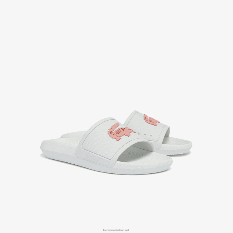 Lacoste croco waterafstotende synthetische glijbanen 0828H2702 wit & lichtroze 1y9 vrouwen