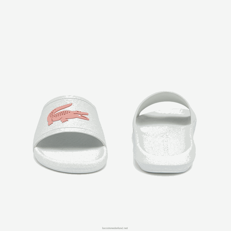 Lacoste croco waterafstotende synthetische glijbanen 0828H2702 wit & lichtroze 1y9 vrouwen