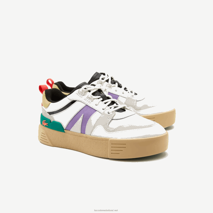 Lacoste l002 sneakers van leer en suède in opvallende kleuren 0828H2741 wit/groen 082 vrouwen