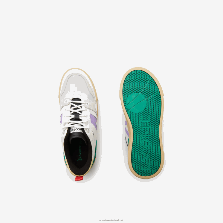 Lacoste l002 sneakers van leer en suède in opvallende kleuren 0828H2741 wit/groen 082 vrouwen