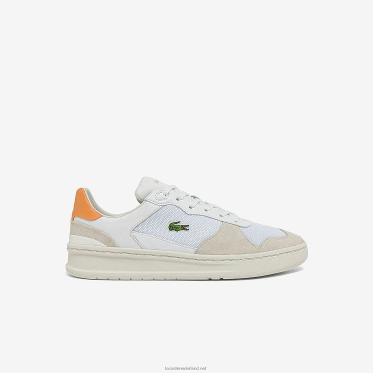 Lacoste perf-shot sneakers van suède en textiel 0828H2750 wit oranje 1u2 vrouwen