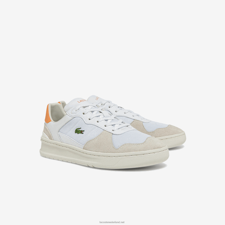 Lacoste perf-shot sneakers van suède en textiel 0828H2750 wit oranje 1u2 vrouwen