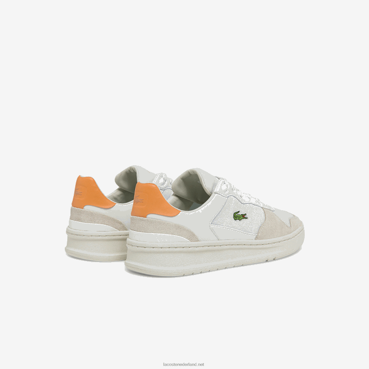 Lacoste perf-shot sneakers van suède en textiel 0828H2750 wit oranje 1u2 vrouwen