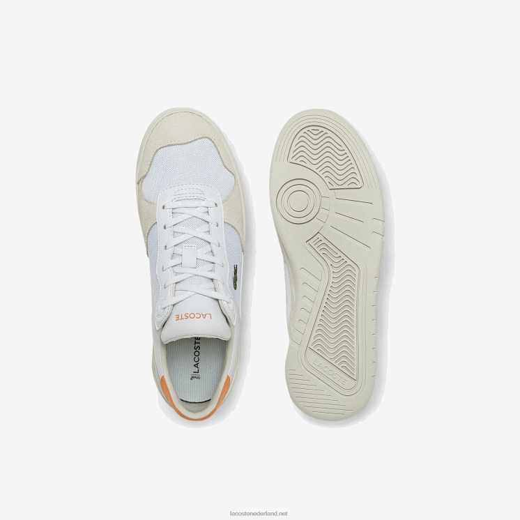 Lacoste perf-shot sneakers van suède en textiel 0828H2750 wit oranje 1u2 vrouwen