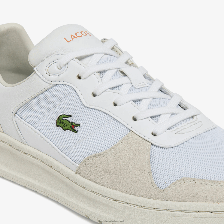 Lacoste perf-shot sneakers van suède en textiel 0828H2750 wit oranje 1u2 vrouwen